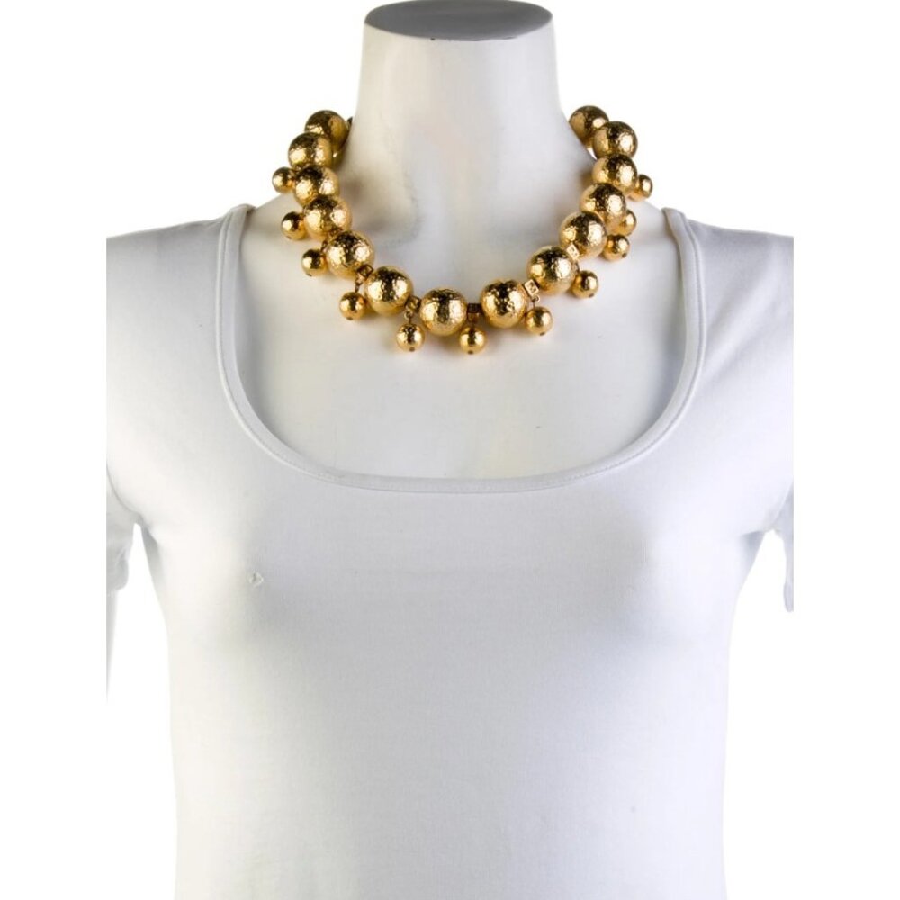 Fendi Vintage Italy Gold Plated Metal FF Logo Bead Collar Necklace Adjustable